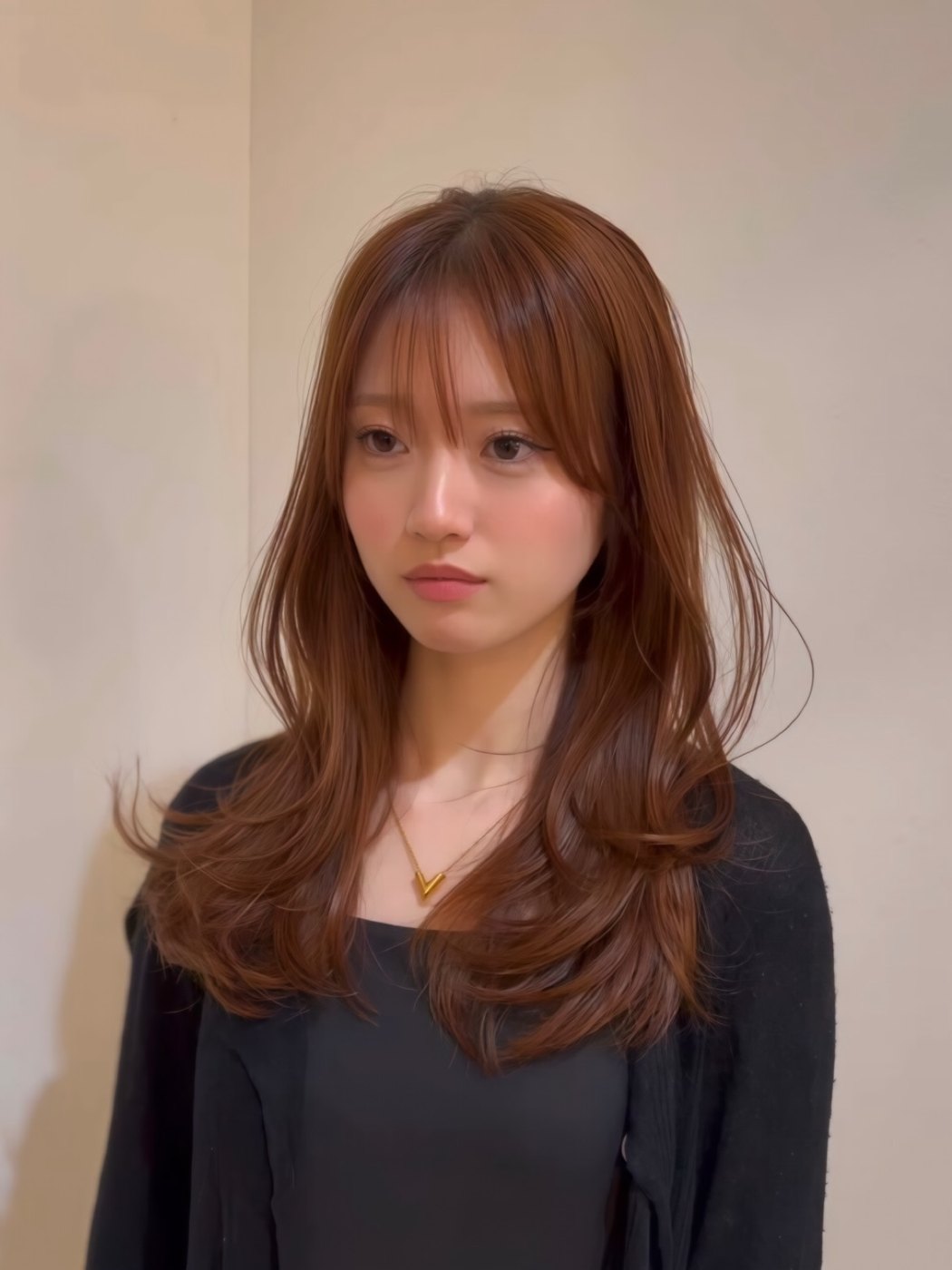 赤みブラウンのレイヤーロング